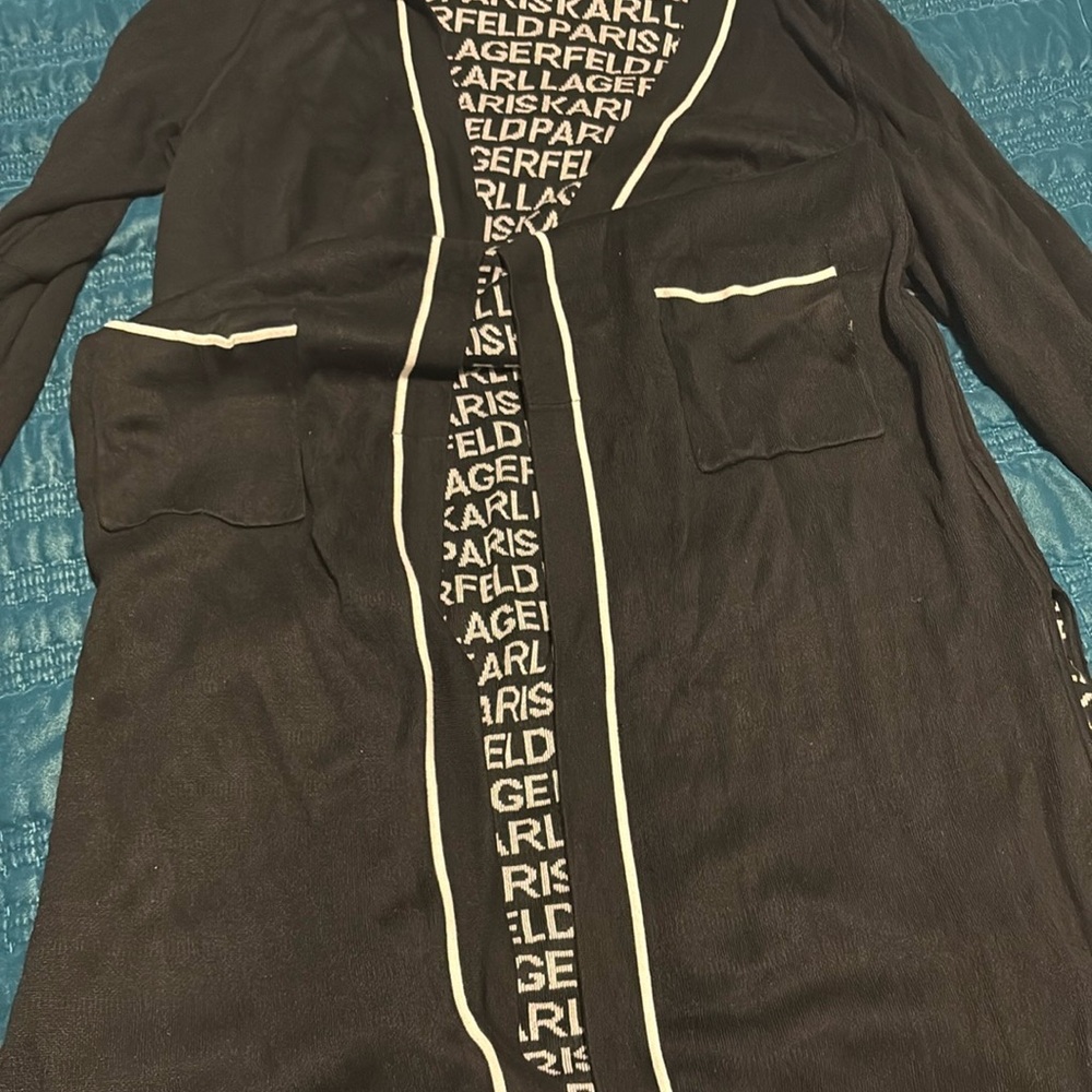 Karl Lagerfeld Black Cardigan with White Accents